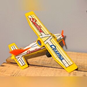Vintage Saito Japan Cessna Swallow Toy Airplane Tin Litho And Plastic Very Cool!